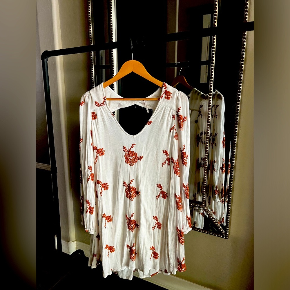 Free People: Embroidered Floral Long Sleeve Mini-Dress